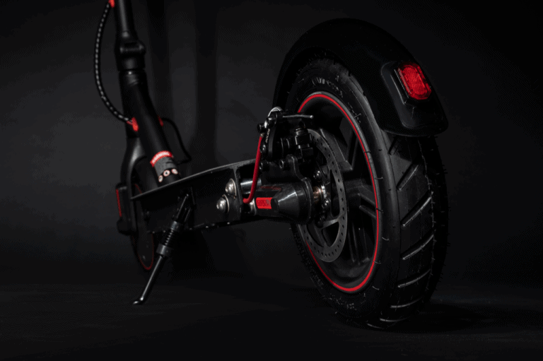 electric scooter rear wheel in black and red