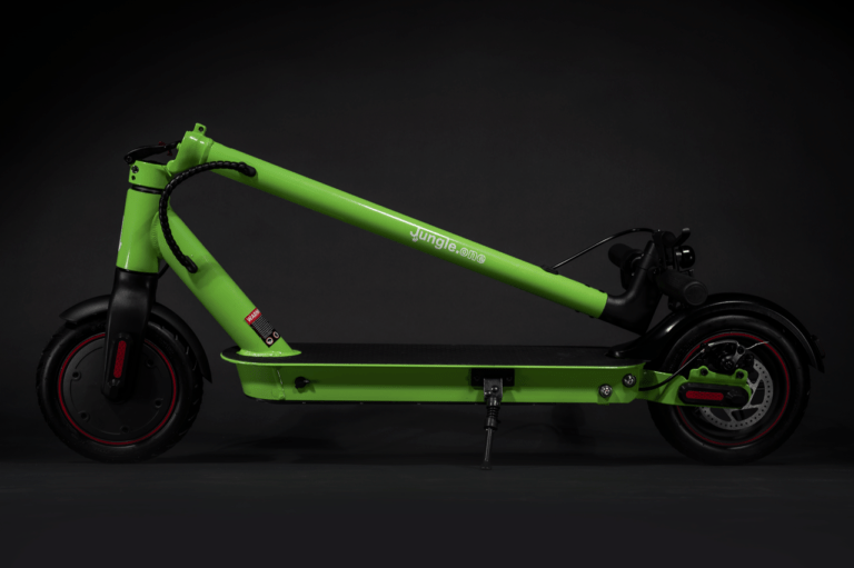 folded green electric scooter side angle