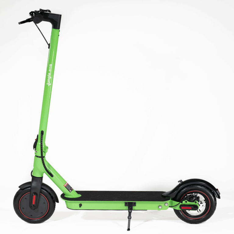 Side angle of Jungle One Electric Scooter in Neon Green